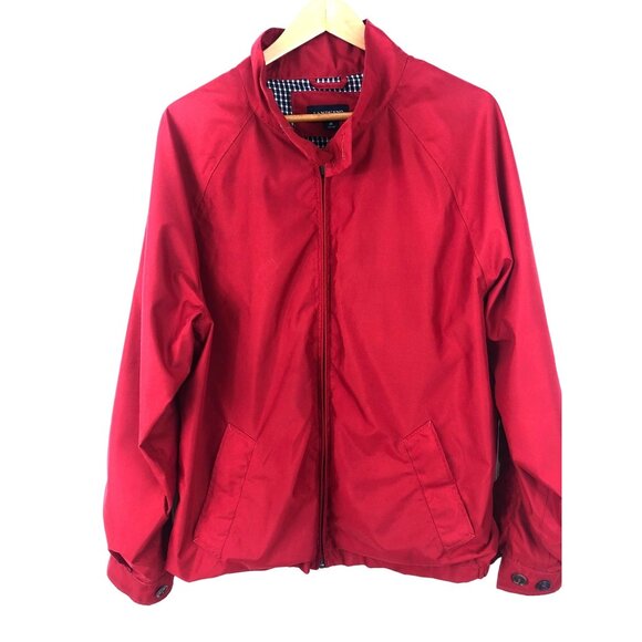 Lands End Bomber Jacket Coat Mens Medium(38-40)Red Plaid Lined Full Zip - Picture 1 of 9